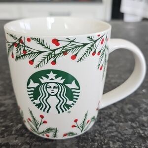 Starbucks Christmas Mug Red Holly Pine 12oz Bone China 2020